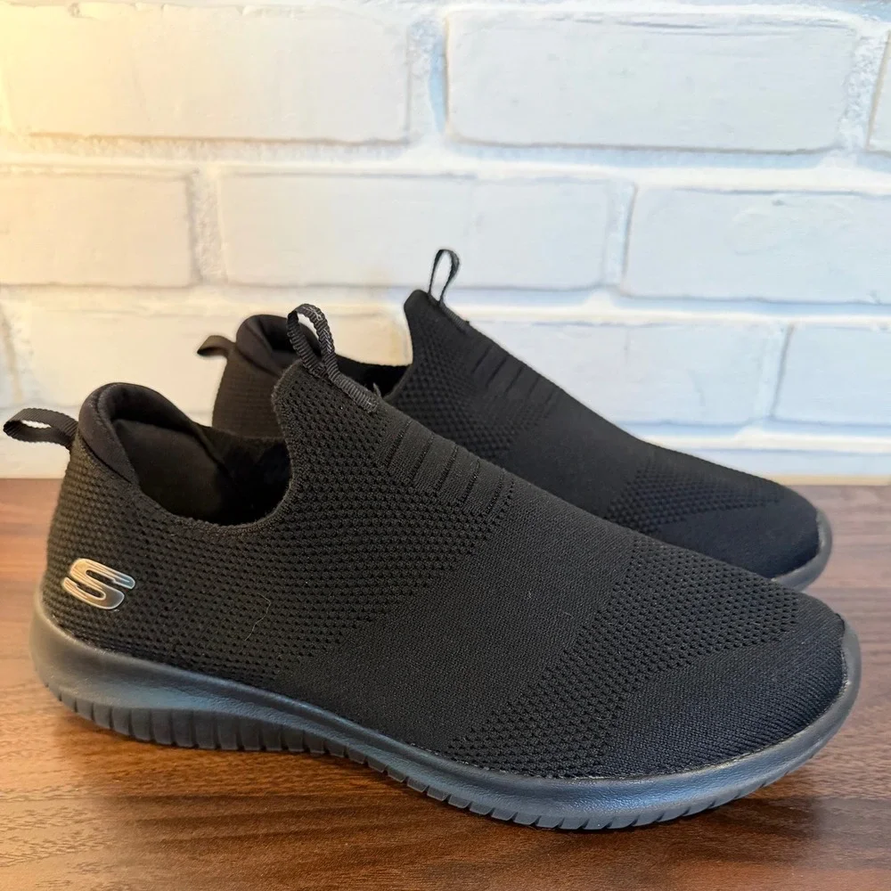 Skechers Ultra Flex Black Slip On Walking Shoes Skech Knit Mesh Sneakers Walking
